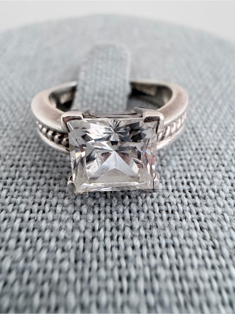 Sterling Silver Braid Ring with Square Radiant Cubic Zirconia CZ Stone Size 5.75 - Picture 2 of 5